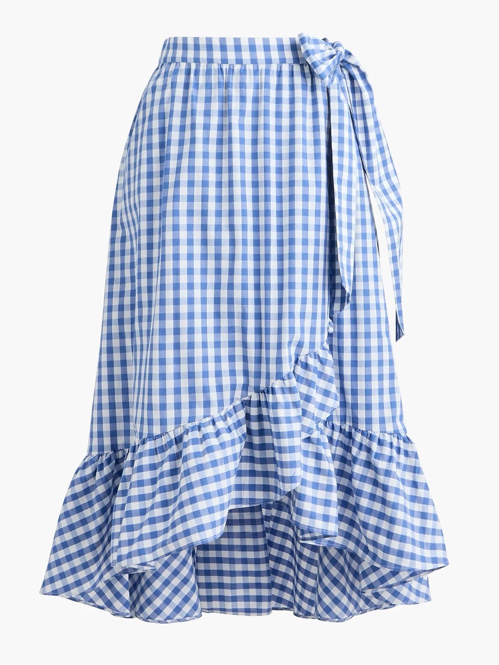 nwot j.crew poplin midi wrap skirt in vintage peri ivory xs blue gingham ruffle